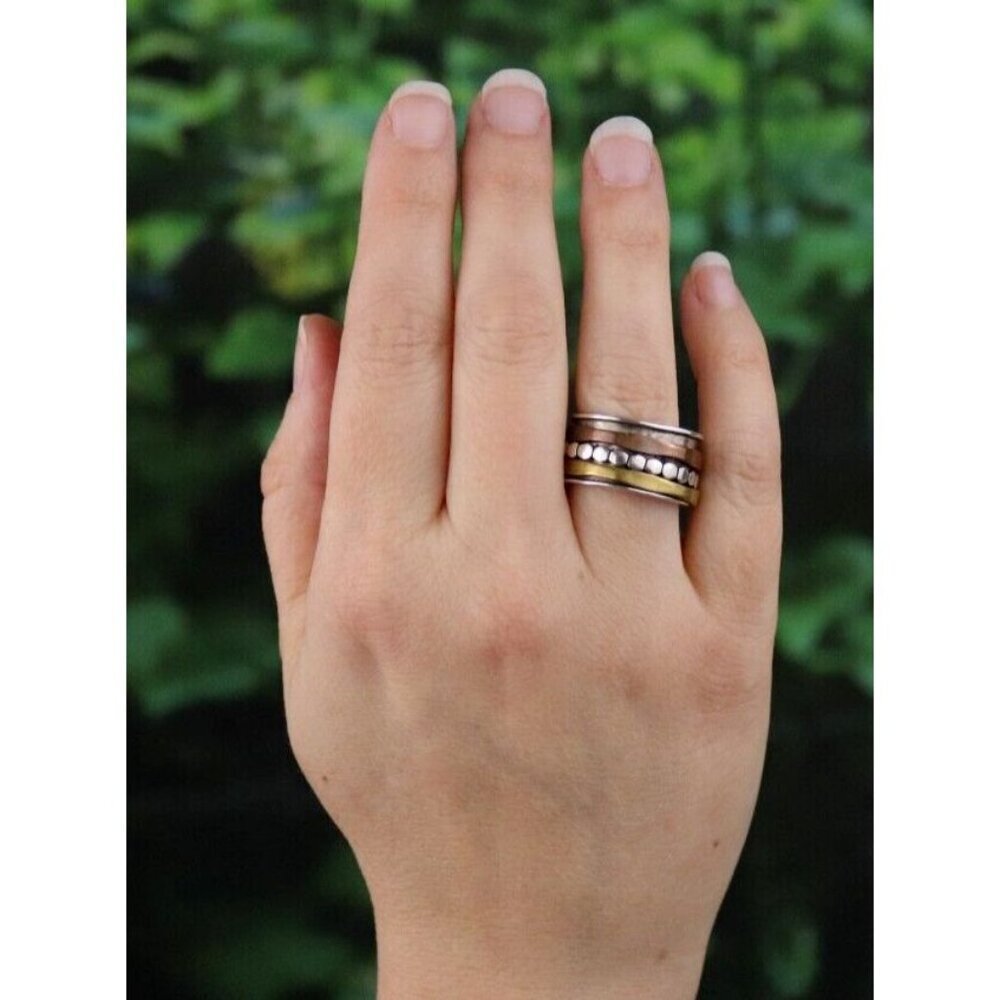 Sterling Silver Spinner Ring Copper & Brass Accents Size 7 - Picture 3 of 7